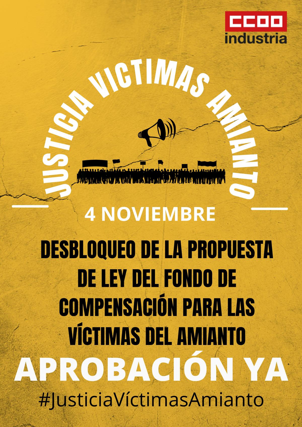 Cartel Justicia Vctimas Amianto, movilizacin 4 de noviembre frente al Congreso de los Diputados