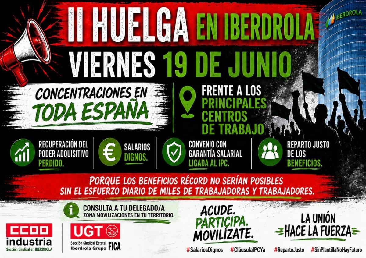 Cartel de la huelga del 19J en Iberdrola