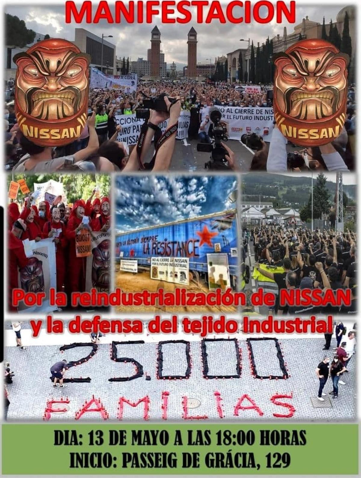 Cartel manifestacin de hoy en Barcelona, CCOO NISSAN