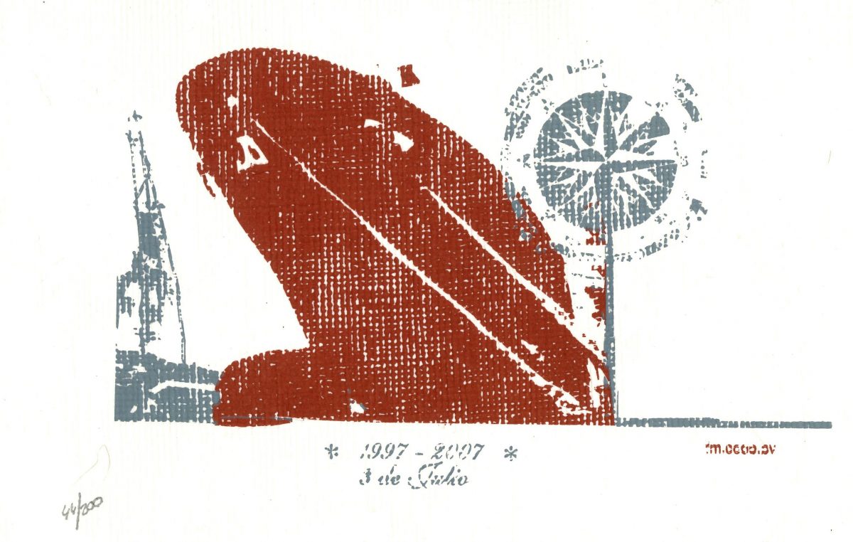 Imagen de la serigrafa, representada en la placa conmemorativa, que presidir los locales de CCOO de industria a partir del da 3 de julio