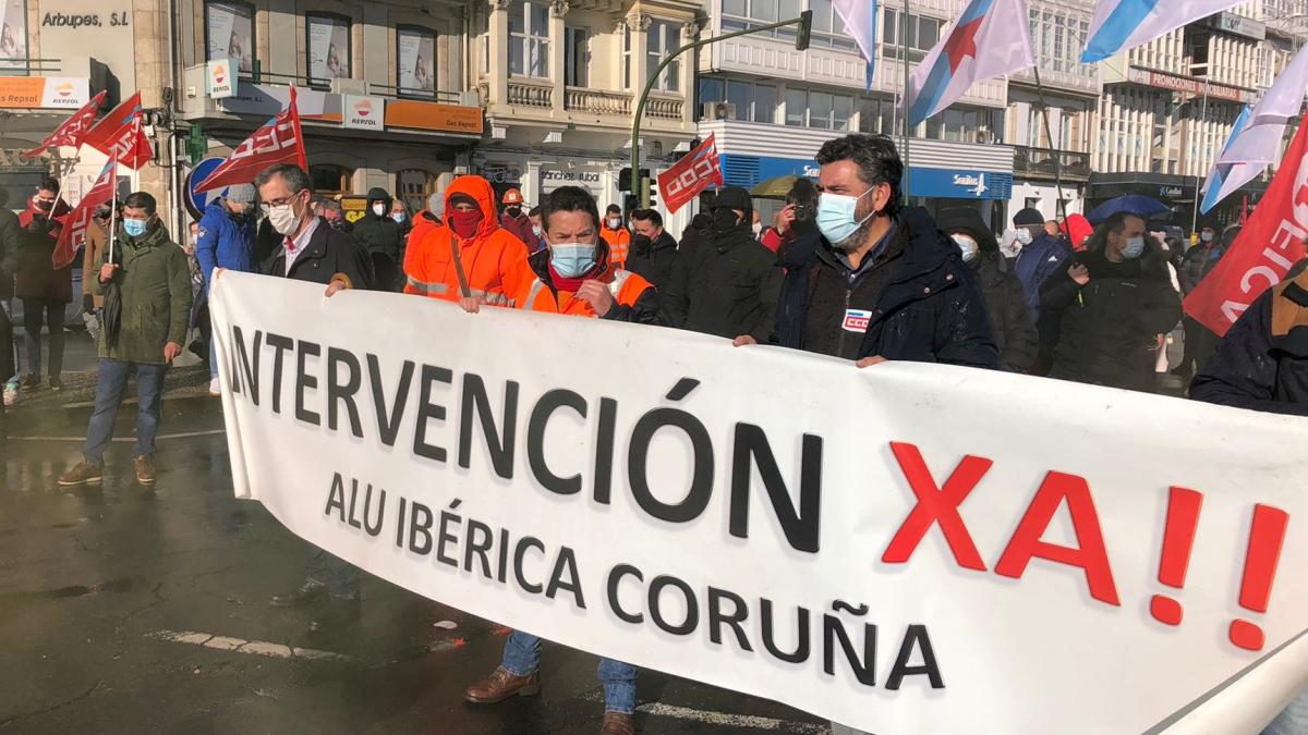 Manifestacin do persoal de Alu Ibrica na Corua, o sbado 9 de xaneiro de 2021