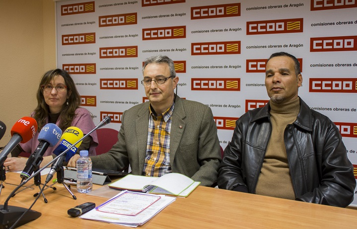 Sofa Milln, S.Gral. FEAGRA-CCOO Aragn, Jess Villar, S.Gral. FEAGRA y Mohamed Mohafid, trabajador