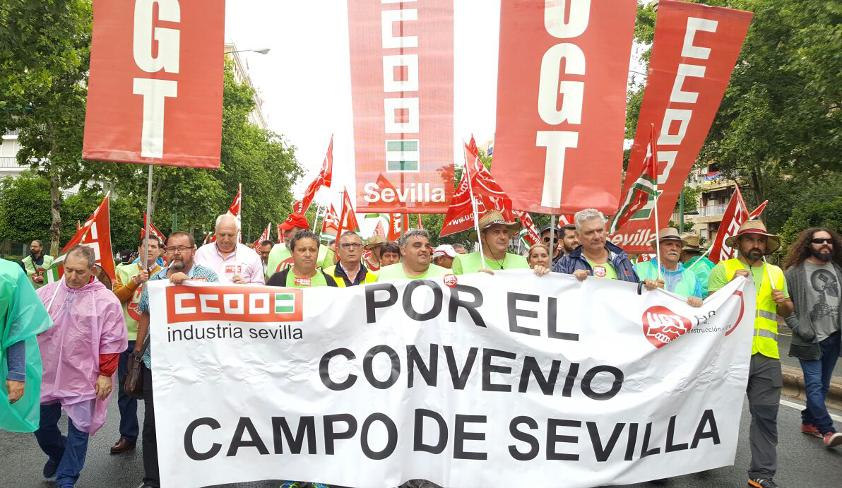 Momento de la manifestacin de trabajadores del campo sevillano