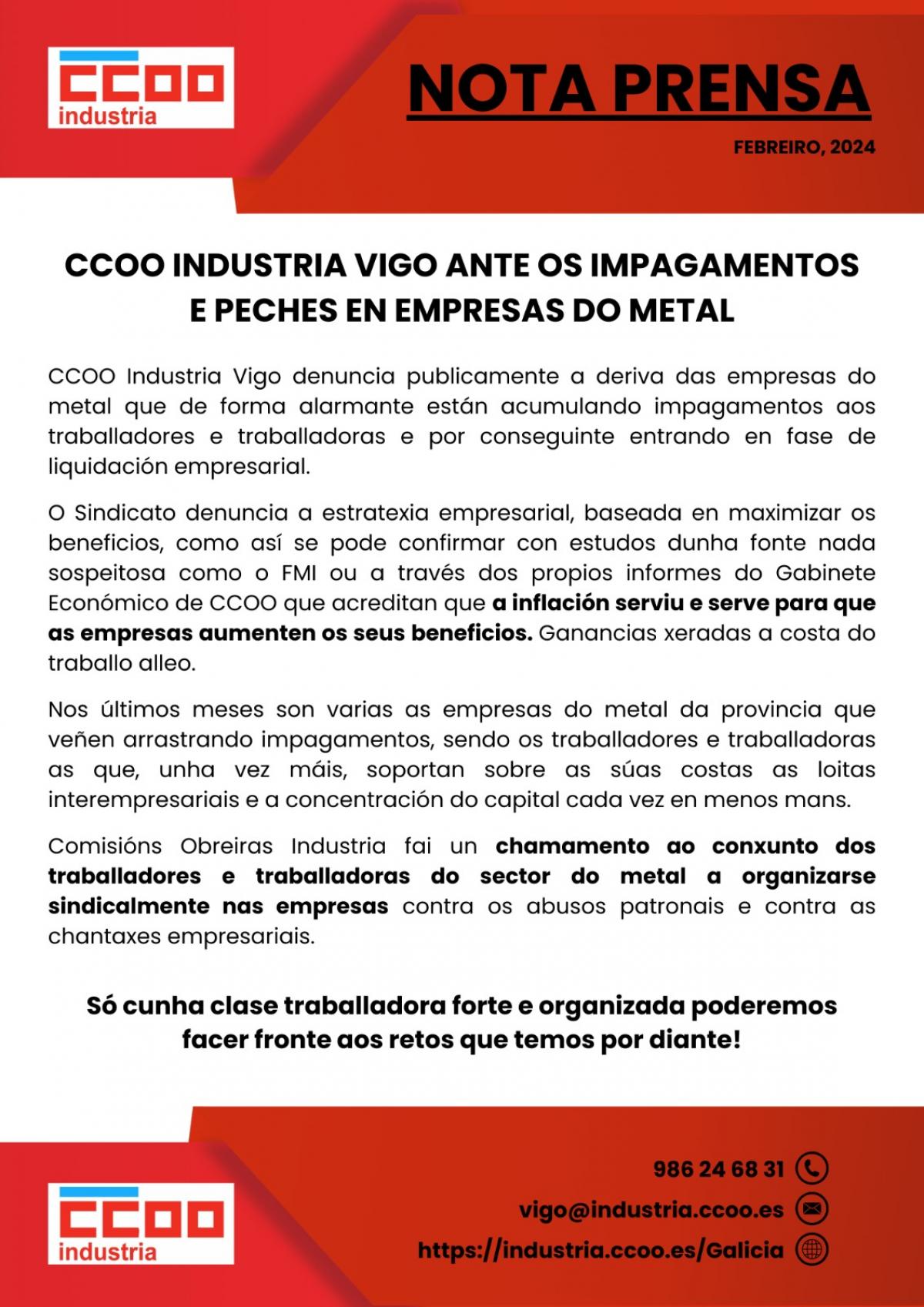 NdP Impagamentos Empresas Metal Provincia Pontevedra